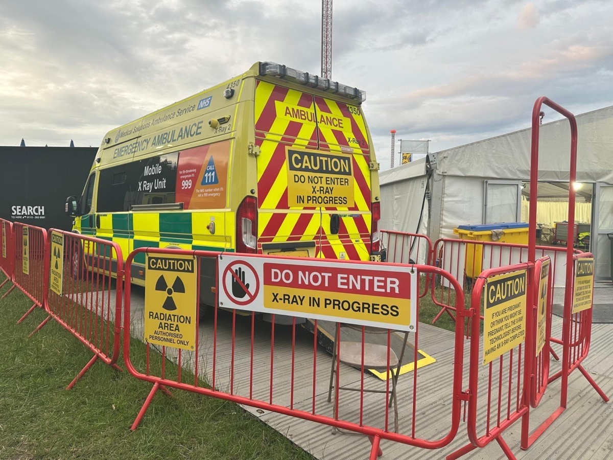 Medical Solutions mobile X-ray unit on site, with the radiation area fenced off